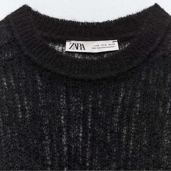 NWT Zara Black Open Knit Sweater - Picture 8 of 15